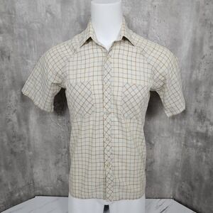Vintage Aldo Puritan Mens M Cream Plaid Lightweight Rockabilly Greaser S/S Shirt